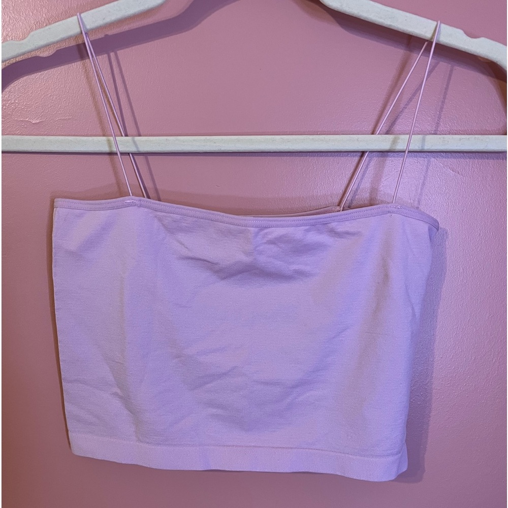 Baby pink spaghetti strap crop top. Stretchy size is A S/M